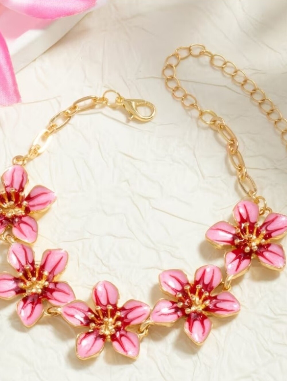 Pink Floral Chain Anklet - Picture 2 of 3